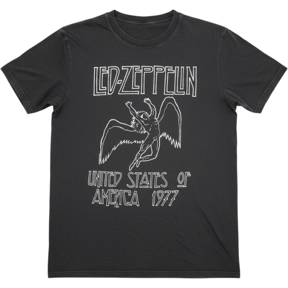 Led Zeppelin Graphic T-Shirt Mens Medium Charcoal 1977 US Tour Bleach Distressed